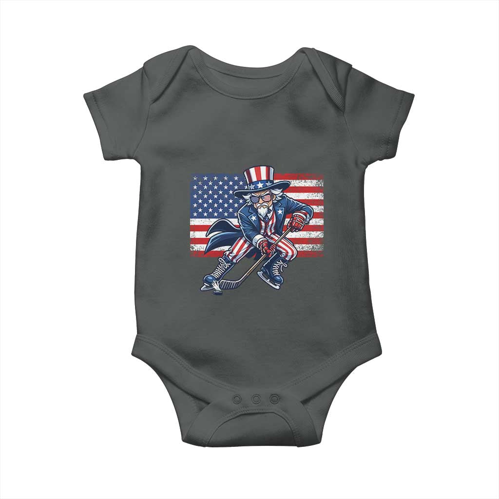 Uncle Sam Hockey Player 4th of July American Flag Baby Onesie TS14 Dark Heather Print Your Wear