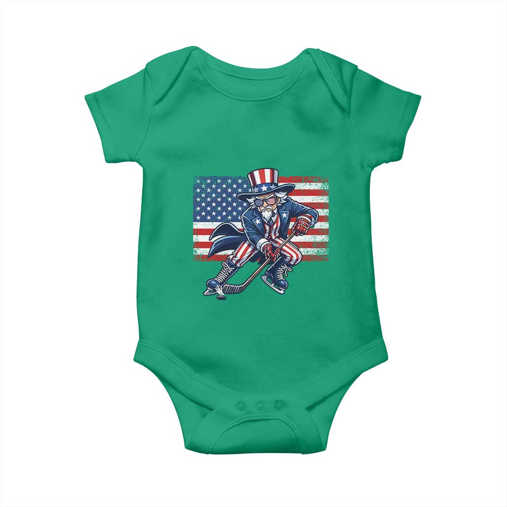 Uncle Sam Hockey Player 4th of July American Flag Baby Onesie TS14 Irish Green Print Your Wear