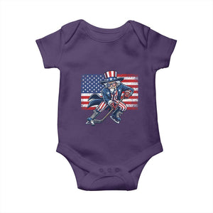 Uncle Sam Hockey Player 4th of July American Flag Baby Onesie TS14 Purple Print Your Wear