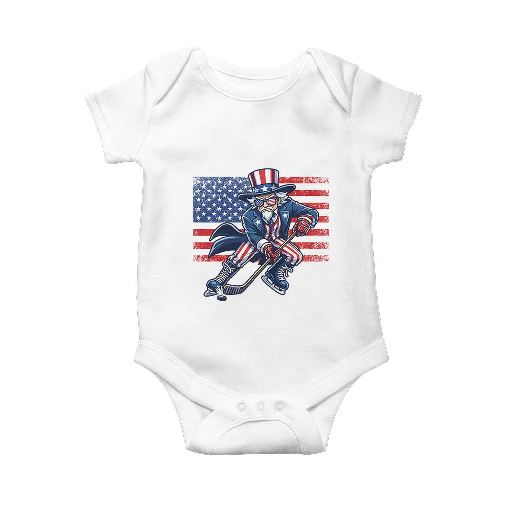Uncle Sam Hockey Player 4th of July American Flag Baby Onesie TS14 White Print Your Wear