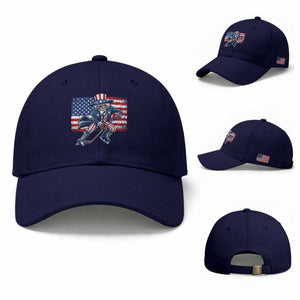 Uncle Sam Hockey Player 4th of July American Flag Baseball Cap TS14 Baseball Cap Universal Fit Dark Blue Print Your Wear