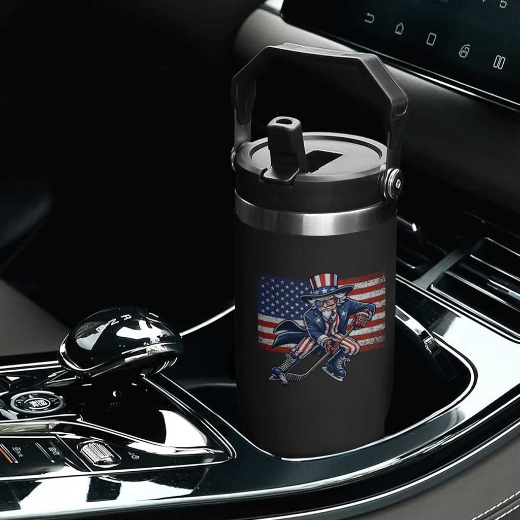 Uncle Sam Hockey Player 4th of July American Flag Flip Straw Tumbler TS14 Print Your Wear