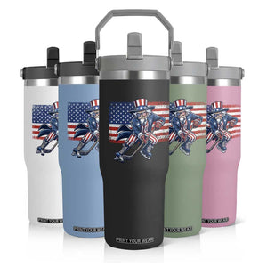 Uncle Sam Hockey Player 4th of July American Flag Flip Straw Tumbler TS14 Print Your Wear