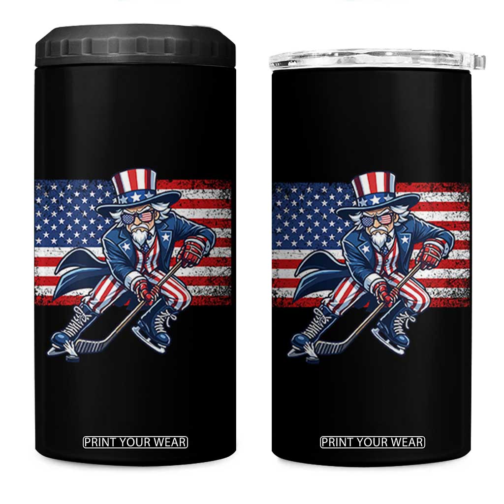 Uncle Sam Hockey Player 4th of July American Flag 4 in 1 Can Cooler Tumbler TS14 One Size: 16 oz Black Print Your Wear