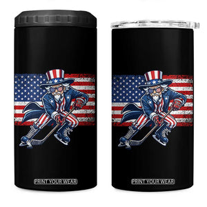 Uncle Sam Hockey Player 4th of July American Flag 4 in 1 Can Cooler Tumbler TS14 One Size: 16 oz Black Print Your Wear