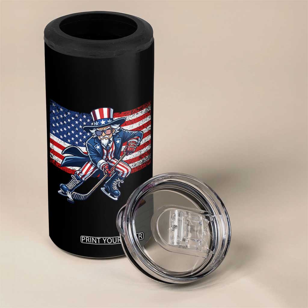 Uncle Sam Hockey Player 4th of July American Flag 4 in 1 Can Cooler Tumbler TS14 Print Your Wear