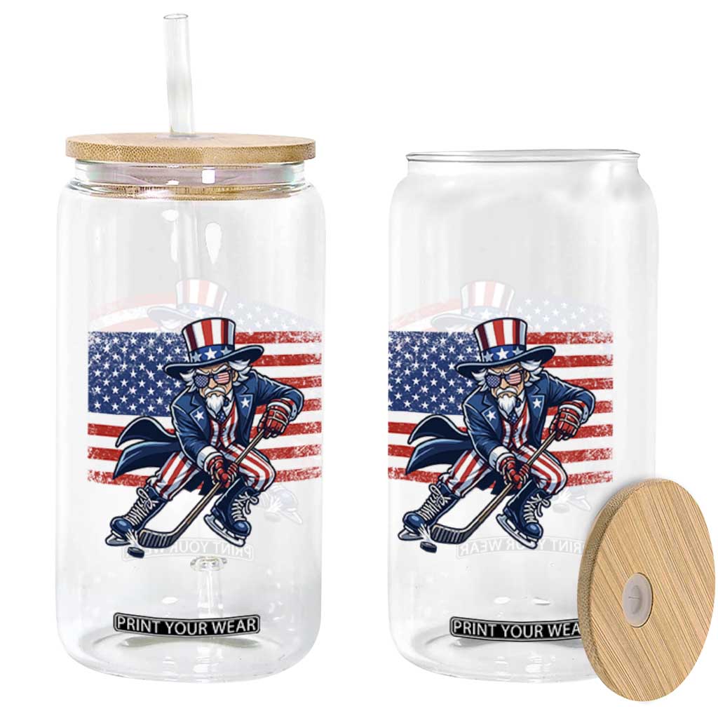 Uncle Sam Hockey Player 4th of July American Flag Glass Can TS14 Print Your Wear