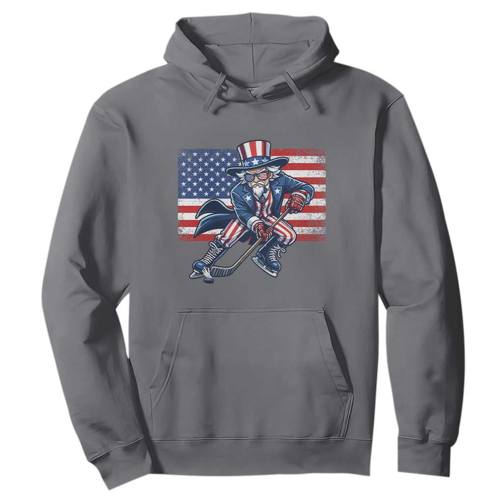Uncle Sam Hockey Player 4th of July American Flag Hoodie TS14 Charcoal Print Your Wear