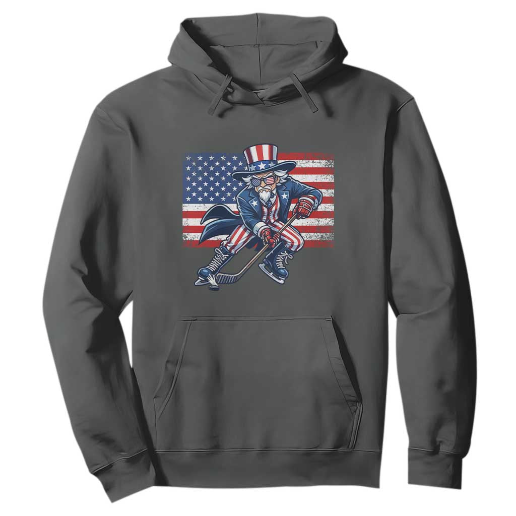 Uncle Sam Hockey Player 4th of July American Flag Hoodie TS14 Dark Heather Print Your Wear