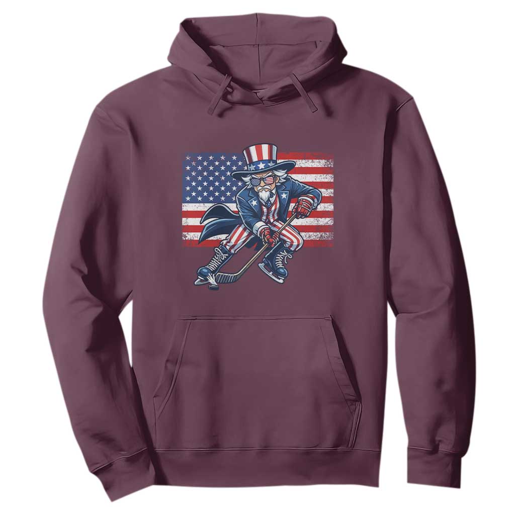 Uncle Sam Hockey Player 4th of July American Flag Hoodie TS14 Maroon Print Your Wear