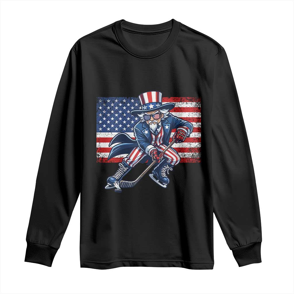 Uncle Sam Hockey Player 4th of July American Flag Long Sleeve Shirt TS14 Black Print Your Wear