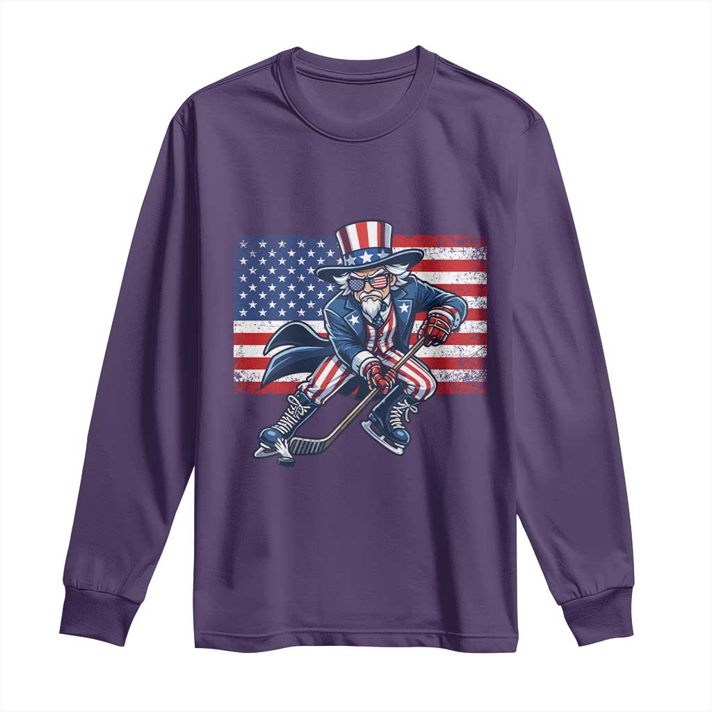 Uncle Sam Hockey Player 4th of July American Flag Long Sleeve Shirt TS14 Purple Print Your Wear