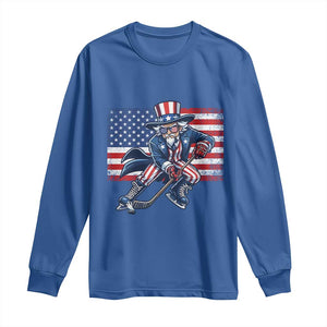 Uncle Sam Hockey Player 4th of July American Flag Long Sleeve Shirt TS14 Royal Blue Print Your Wear
