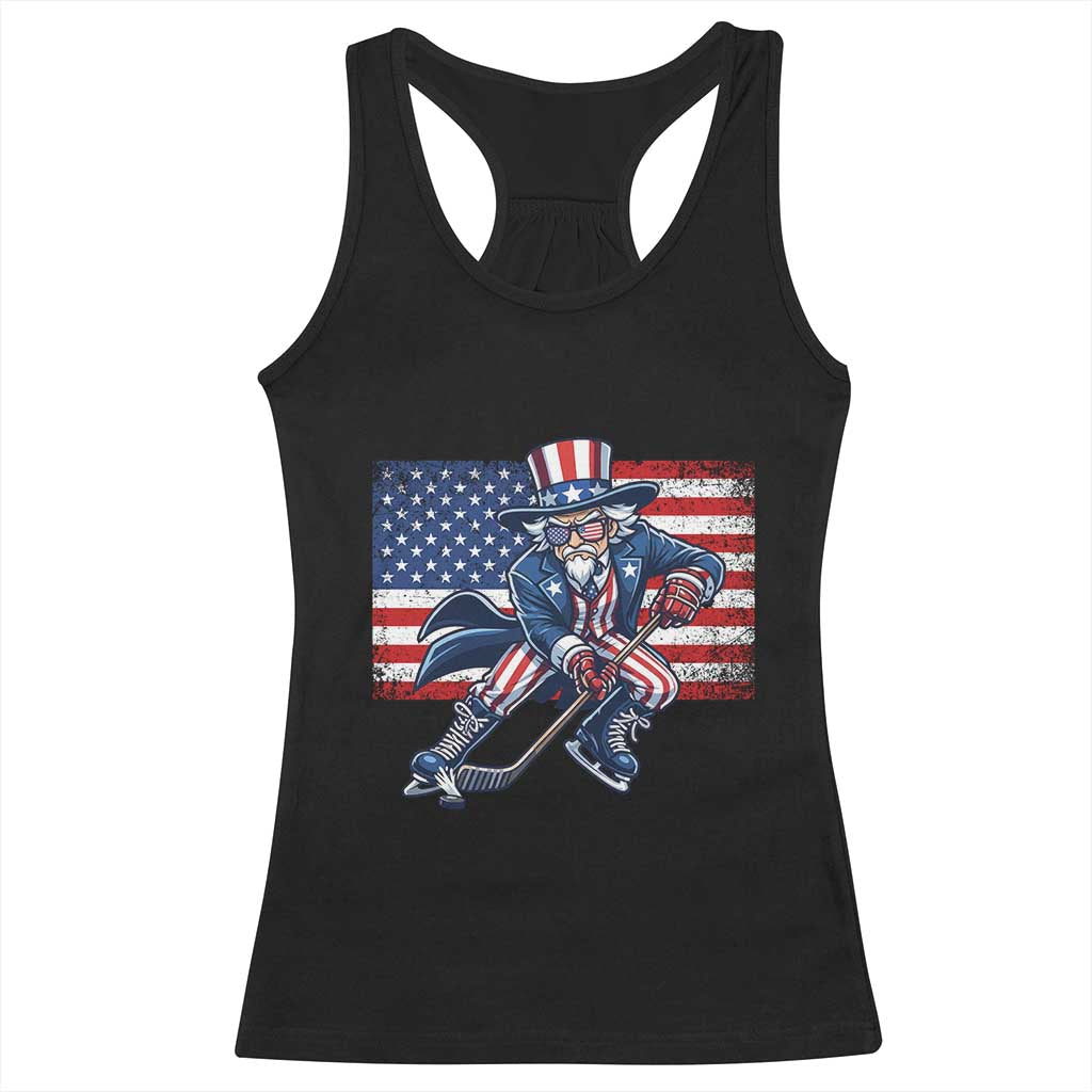 Uncle Sam Hockey Player 4th of July American Flag Racerback Tank Top TS14 Black Print Your Wear