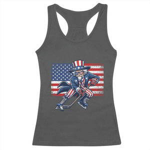 Uncle Sam Hockey Player 4th of July American Flag Racerback Tank Top TS14 Dark Heather Print Your Wear