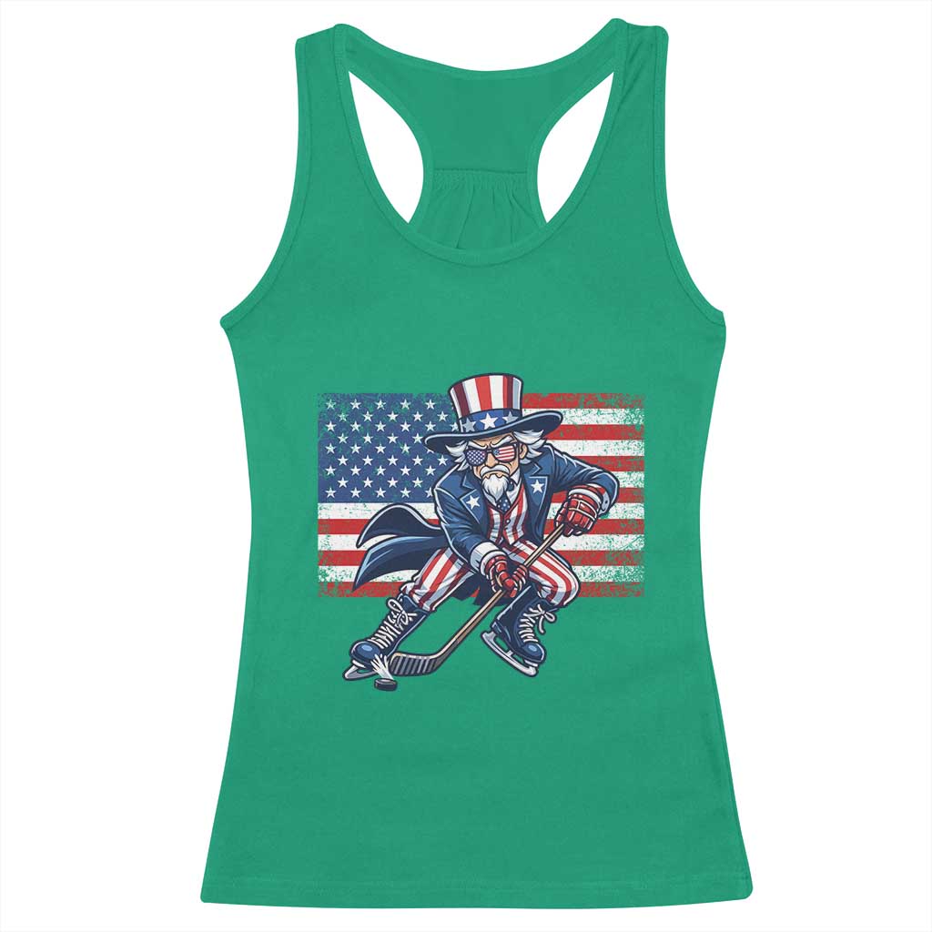Uncle Sam Hockey Player 4th of July American Flag Racerback Tank Top TS14 Irish Green Print Your Wear