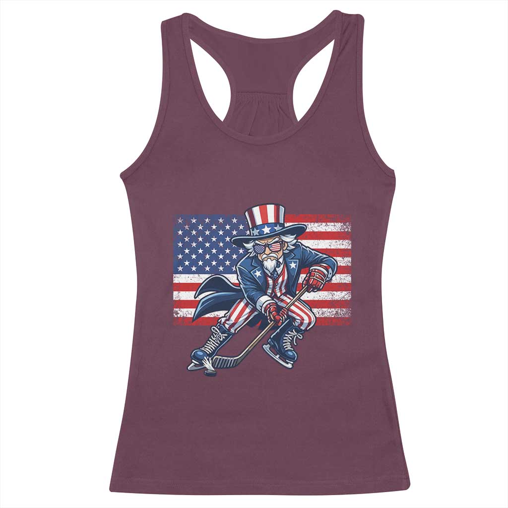 Uncle Sam Hockey Player 4th of July American Flag Racerback Tank Top TS14 Maroon Print Your Wear