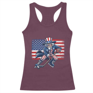 Uncle Sam Hockey Player 4th of July American Flag Racerback Tank Top TS14 Maroon Print Your Wear