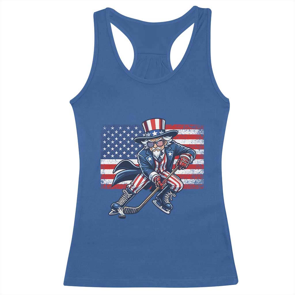 Uncle Sam Hockey Player 4th of July American Flag Racerback Tank Top TS14 Royal Blue Print Your Wear