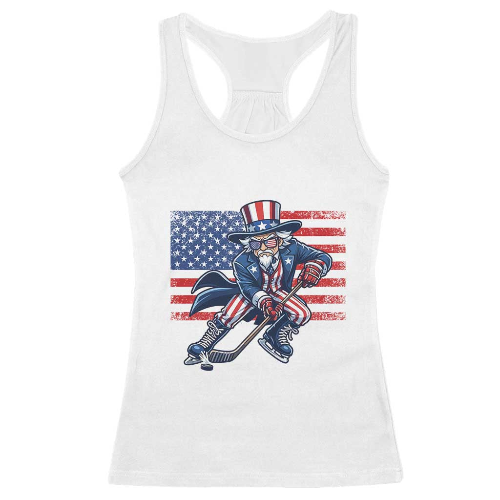 Uncle Sam Hockey Player 4th of July American Flag Racerback Tank Top TS14 White Print Your Wear