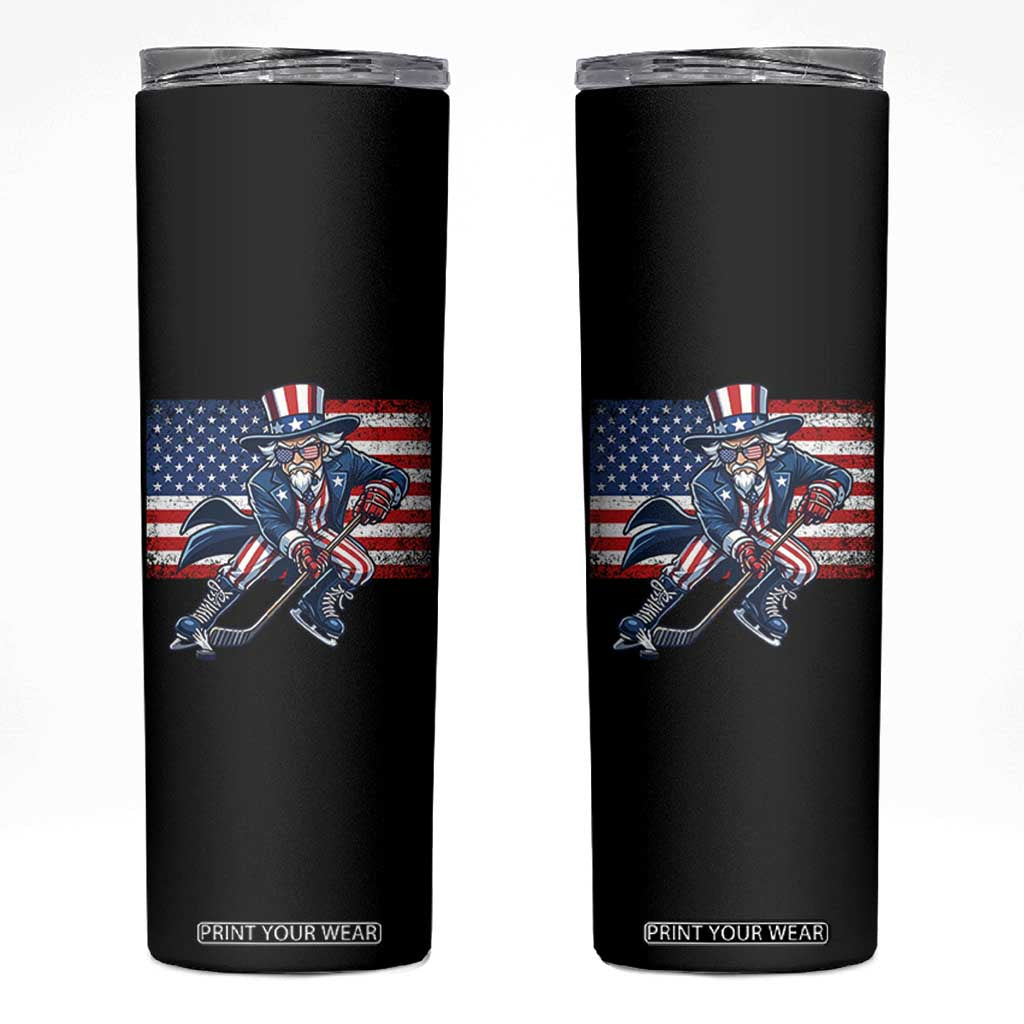 Uncle Sam Hockey Player 4th of July American Flag Skinny Tumbler TS14 Black Print Your Wear