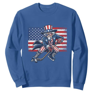 Uncle Sam Hockey Player 4th of July American Flag Sweatshirt TS14 Royal Blue Print Your Wear