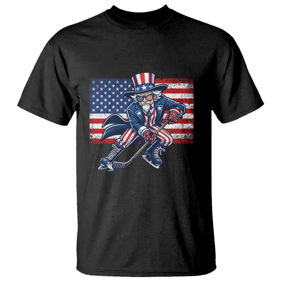 Uncle Sam Hockey Player 4th of July American Flag T Shirt TS14 Black Print Your Wear
