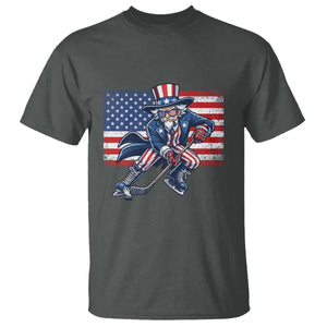 Uncle Sam Hockey Player 4th of July American Flag T Shirt TS14 Dark Heather Print Your Wear
