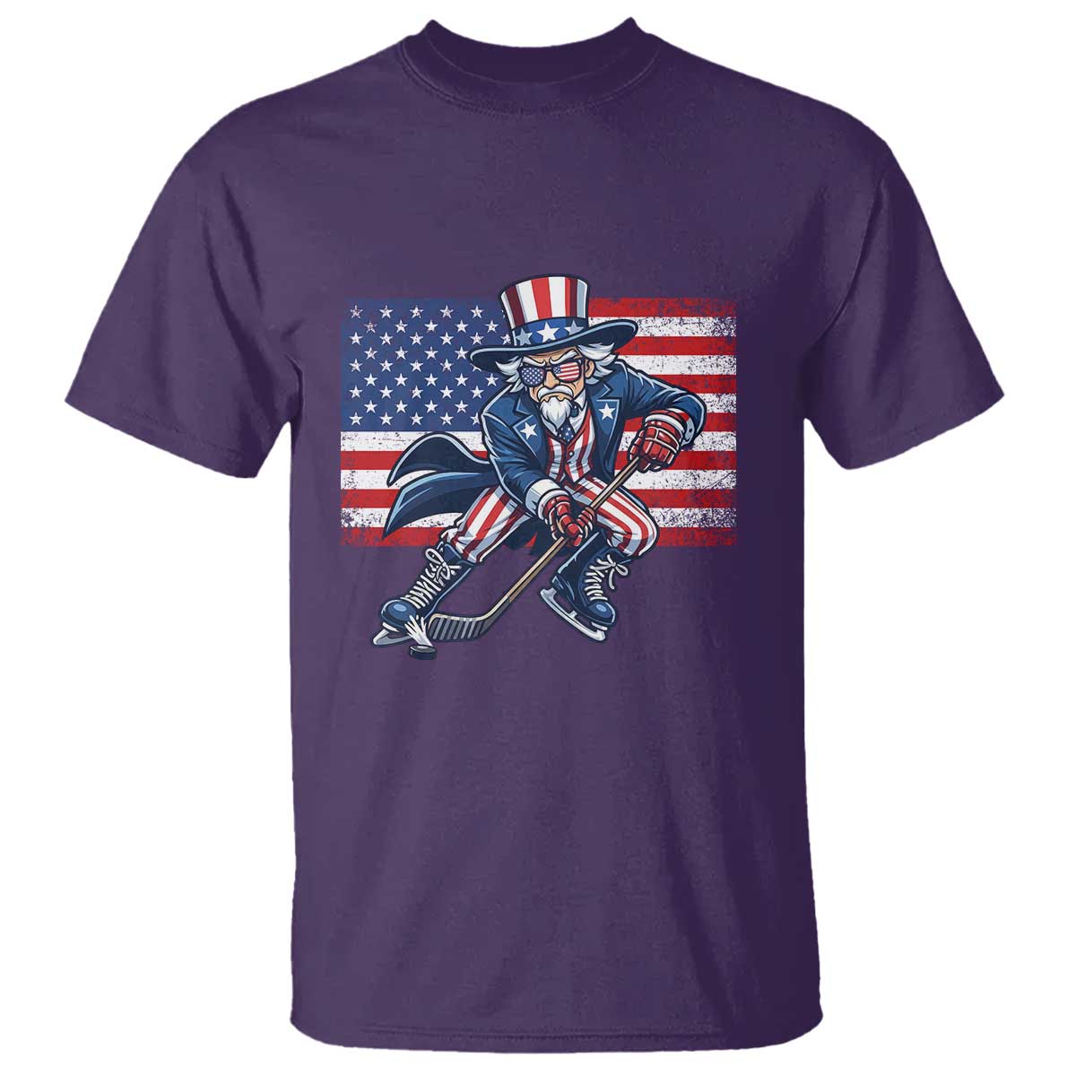Uncle Sam Hockey Player 4th of July American Flag T Shirt TS14 Purple Print Your Wear