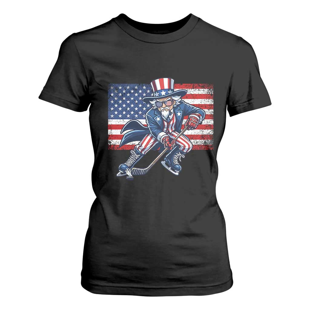 Uncle Sam Hockey Player 4th of July American Flag T Shirt For Women TS14 Black Print Your Wear