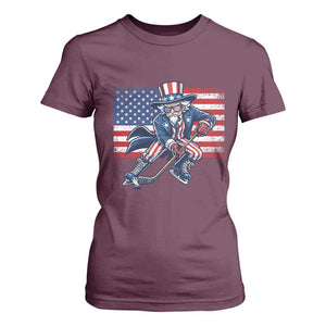 Uncle Sam Hockey Player 4th of July American Flag T Shirt For Women TS14 Maroon Print Your Wear