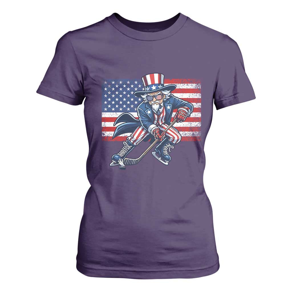 Uncle Sam Hockey Player 4th of July American Flag T Shirt For Women TS14 Purple Print Your Wear