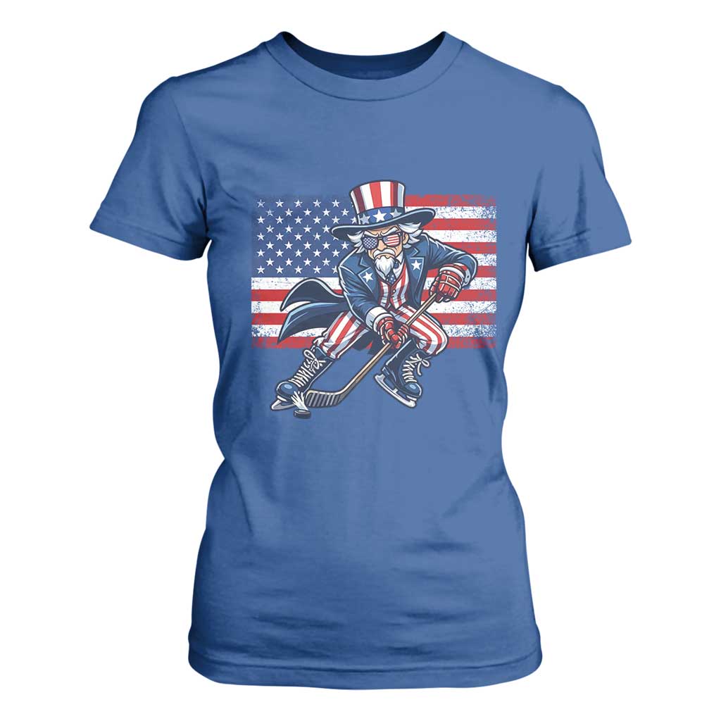 Uncle Sam Hockey Player 4th of July American Flag T Shirt For Women TS14 Royal Blue Print Your Wear