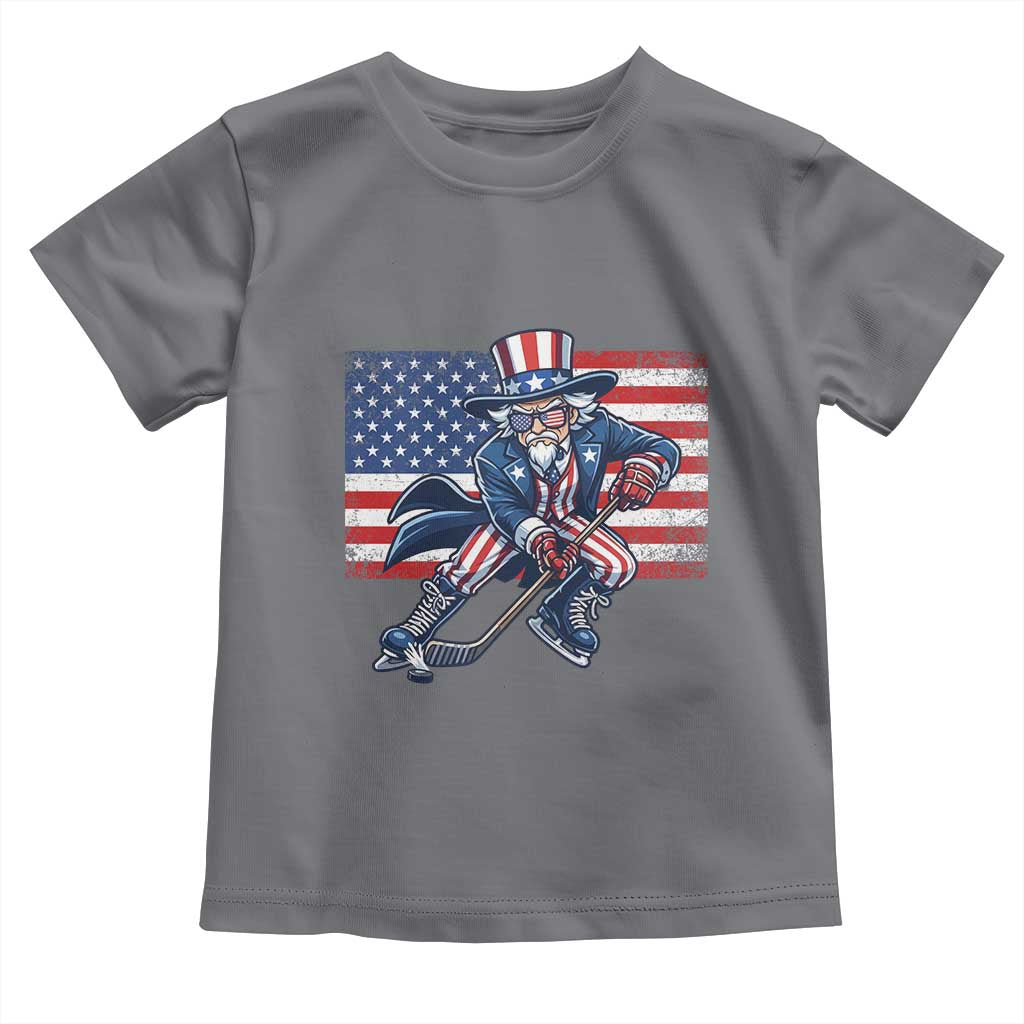 Uncle Sam Hockey Player 4th of July American Flag Toddler T Shirt TS14 Charcoal Print Your Wear
