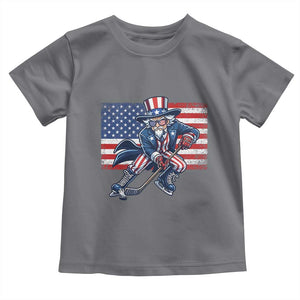 Uncle Sam Hockey Player 4th of July American Flag Toddler T Shirt TS14 Charcoal Print Your Wear