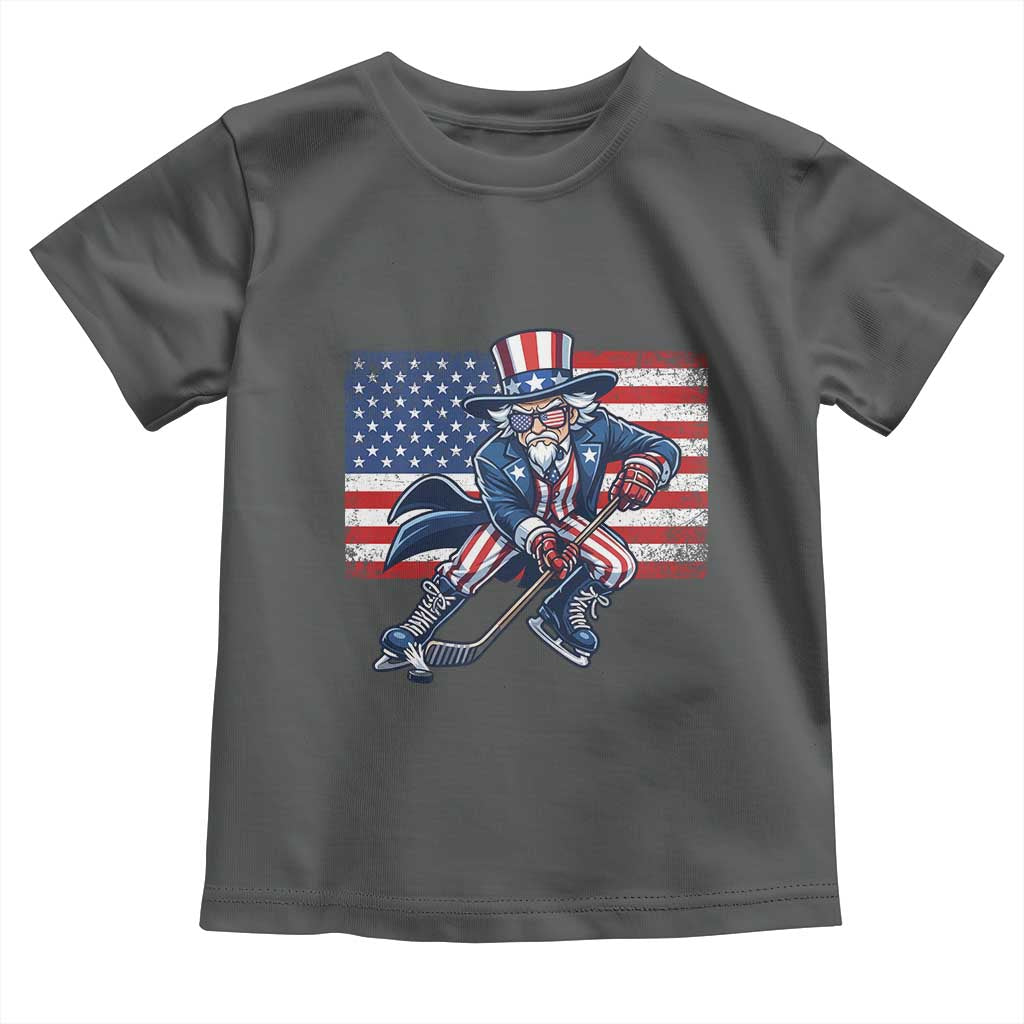 Uncle Sam Hockey Player 4th of July American Flag Toddler T Shirt TS14 Dark Heather Print Your Wear