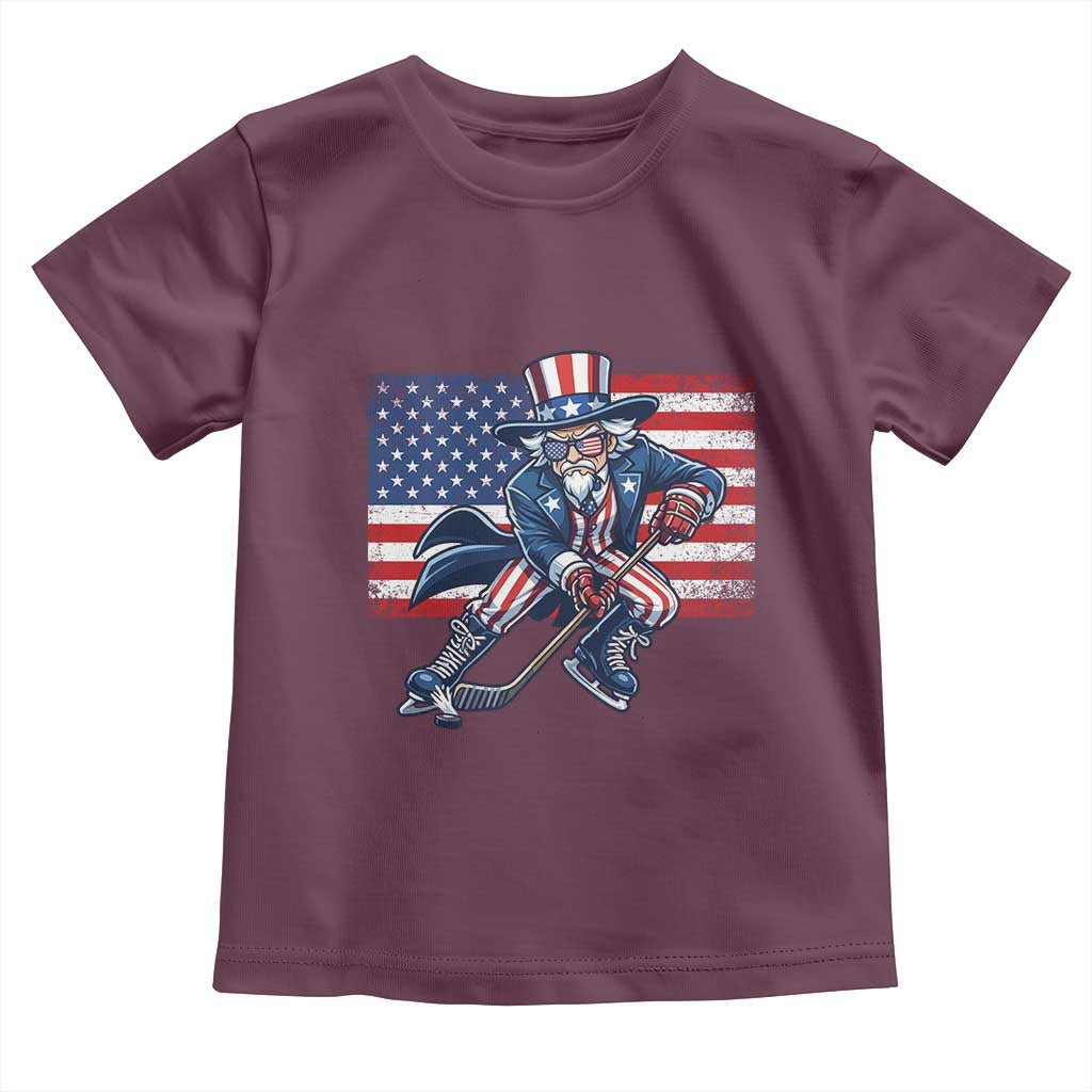 Uncle Sam Hockey Player 4th of July American Flag Toddler T Shirt TS14 Maroon Print Your Wear