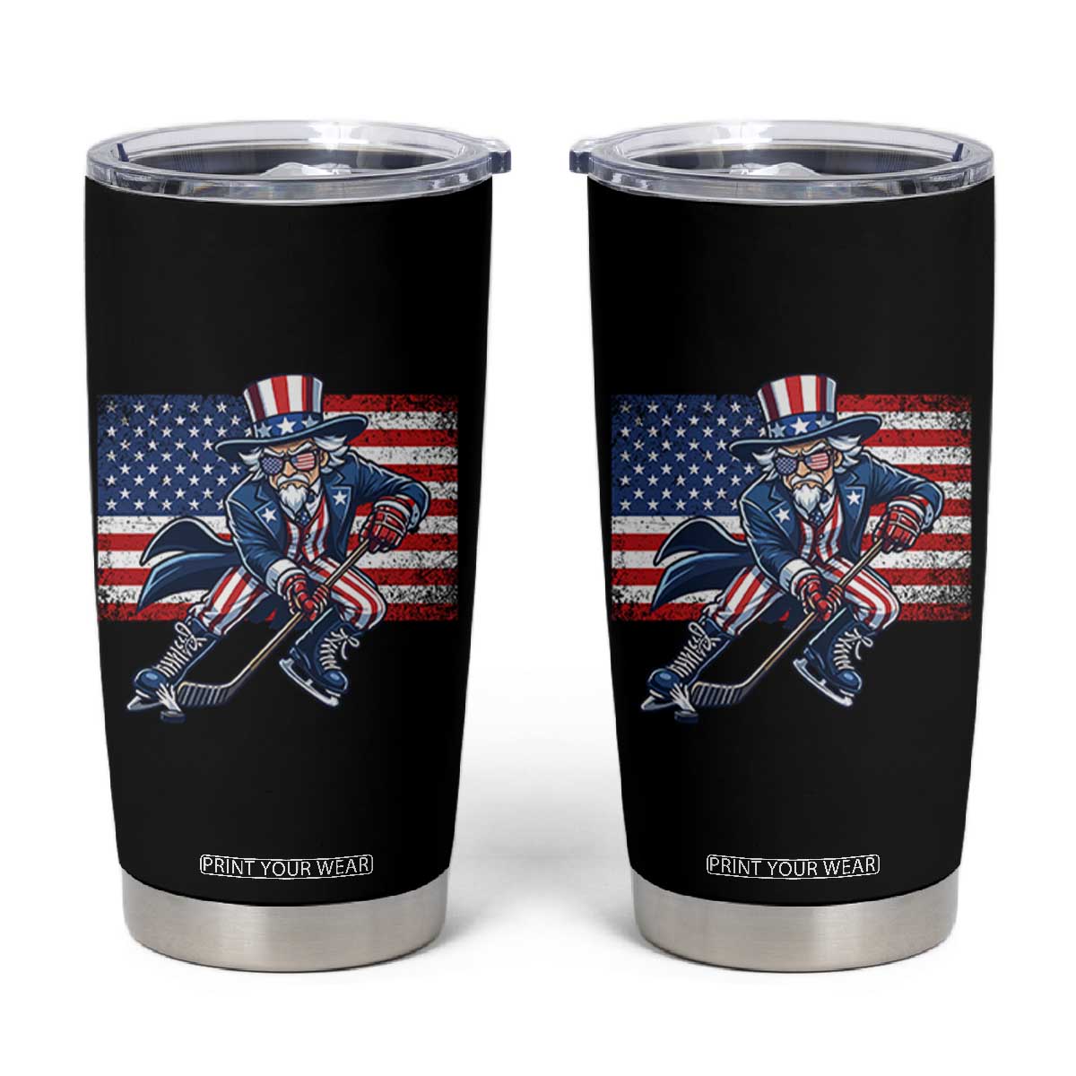 Uncle Sam Hockey Player 4th of July American Flag Tumbler Cup TS14 Black Print Your Wear