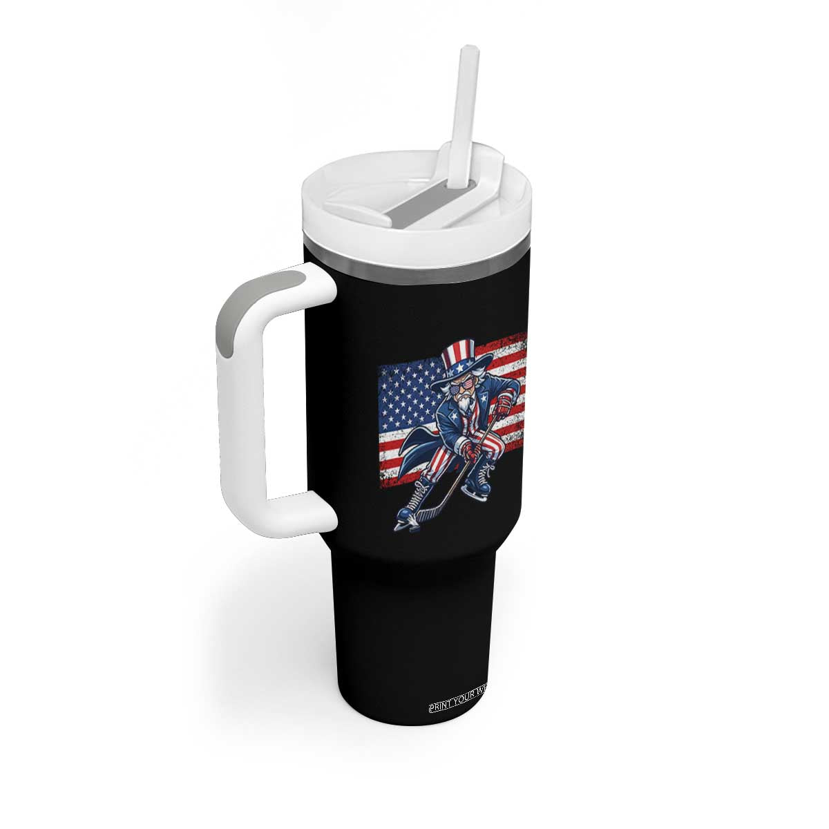 Uncle Sam Hockey Player 4th of July American Flag Tumbler With Handle TS14 Print Your Wear