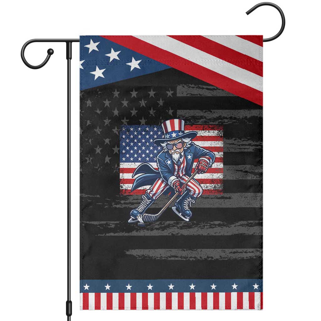 Uncle Sam Hockey Player 4th of July American Flag Patriotic Garden Flag TS14 Distressed Black Blue Print Your Wear