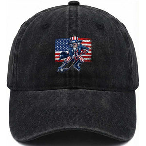 Uncle Sam Hockey Player 4th of July American Flag Washed Cotton Baseball Cap TS14 Print Your Wear