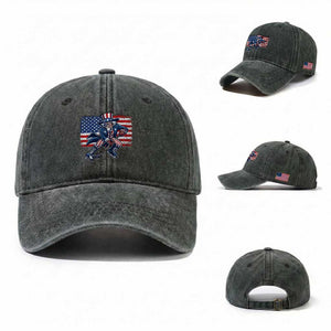 Uncle Sam Hockey Player 4th of July American Flag Washed Cotton Baseball Cap TS14 Washed Cap Universal Fit Dark Green Print Your Wear