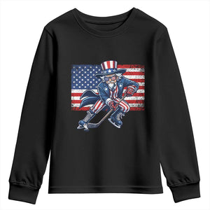 Uncle Sam Hockey Player 4th of July American Flag Youth Sweatshirt TS14 Black Print Your Wear