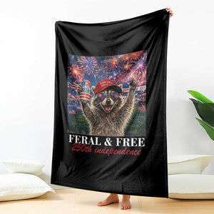 USA 250 Years Freedom Throw Blanket Feral and Free Funny Raccoon Driking Beer 4th of July TS14 Print Your Wear