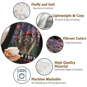 USA 250 Years Freedom Throw Blanket Feral and Free Funny Raccoon Driking Beer 4th of July TS14 Print Your Wear