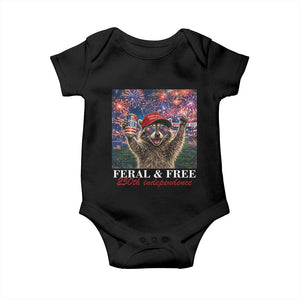 USA 250 Years Freedom Baby Onesie Feral and Free Funny Raccoon Driking Beer 4th of July TS14 Black Print Your Wear