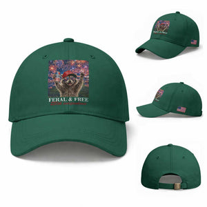 USA 250 Years Freedom Baseball Cap Feral and Free Funny Raccoon Driking Beer 4th of July TS14 Baseball Cap Universal Fit Irish Green Print Your Wear