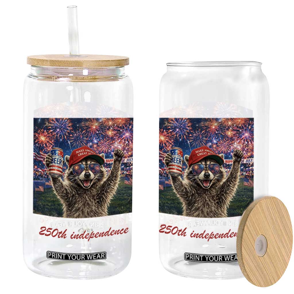 USA 250 Years Freedom Glass Can Feral and Free Funny Raccoon Driking Beer 4th of July TS14 Print Your Wear