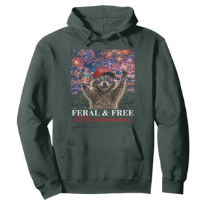 USA 250 Years Freedom Hoodie Feral and Free Funny Raccoon Driking Beer 4th of July TS14 Dark Forest Green Print Your Wear
