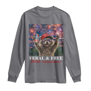 USA 250 Years Freedom Long Sleeve Shirt Feral and Free Funny Raccoon Driking Beer 4th of July TS14 Charcoal Print Your Wear